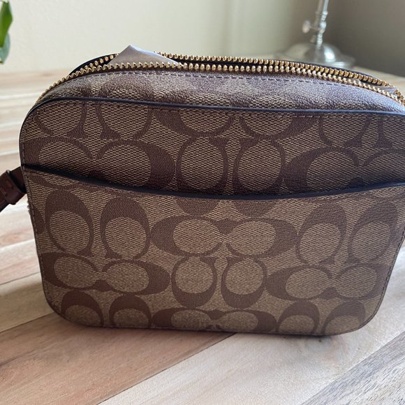 Coach Mini Camera Bag In Signature Canvas - Leather KHAKI BROWN SADDLE 2. - Picture 9 of 16